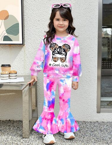 Toddler Girl Clothes, Girls Outfits Long Sleeve Crewneck Highland Cow Print Pullover Flared Pants Girls' Clothing Sets in Saudi Arabia