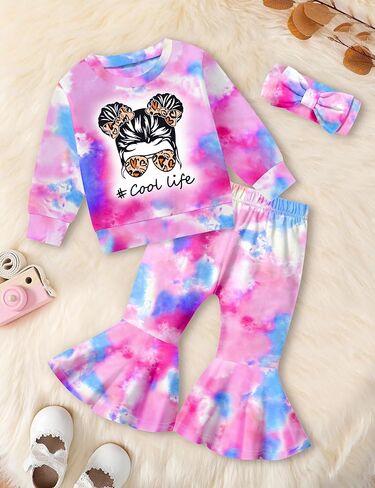 Toddler Girl Clothes, Girls Outfits Long Sleeve Crewneck Highland Cow Print Pullover Flared Pants Girls' Clothing Sets in Saudi Arabia