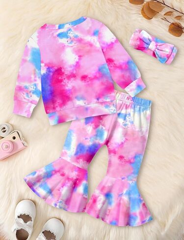 Toddler Girl Clothes, Girls Outfits Long Sleeve Crewneck Highland Cow Print Pullover Flared Pants Girls' Clothing Sets in Saudi Arabia
