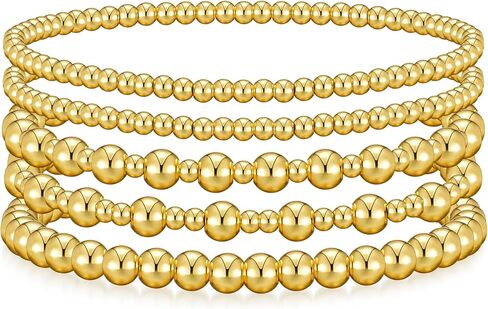 أساور ذهبية للنساء سوار الذهب مكدس الأساور الذهبية للسيدات للنساء 14K مطلي بالذهب سوار الكرة حبة مجموعات المجوهرات لهدايا عيد ميلاد عيد الميلاد in Kuwait