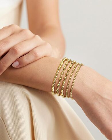 أساور ذهبية للنساء سوار الذهب مكدس الأساور الذهبية للسيدات للنساء 14K مطلي بالذهب سوار الكرة حبة مجموعات المجوهرات لهدايا عيد ميلاد عيد الميلاد in Kuwait