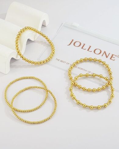 أساور ذهبية للنساء سوار الذهب مكدس الأساور الذهبية للسيدات للنساء 14K مطلي بالذهب سوار الكرة حبة مجموعات المجوهرات لهدايا عيد ميلاد عيد الميلاد in Kuwait