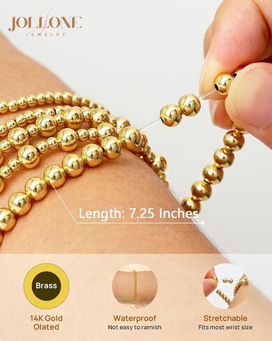 أساور ذهبية للنساء سوار الذهب مكدس الأساور الذهبية للسيدات للنساء 14K مطلي بالذهب سوار الكرة حبة مجموعات المجوهرات لهدايا عيد ميلاد عيد الميلاد in Kuwait