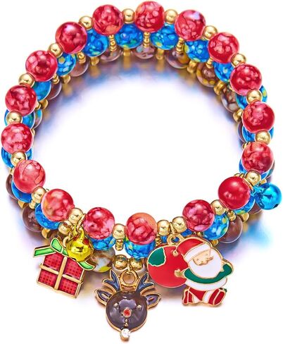 tenghong2021 2/3 Pcs Xmas Bracelets Christmas Polymer Clay Alloy Acrylic Santa Claus Elastic Stretch Bracelet for Women Cute Bead Charm Holiday Jewelry in Saudi Arabia