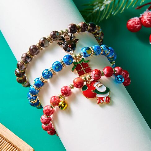 tenghong2021 2/3 Pcs Xmas Bracelets Christmas Polymer Clay Alloy Acrylic Santa Claus Elastic Stretch Bracelet for Women Cute Bead Charm Holiday Jewelry in Saudi Arabia