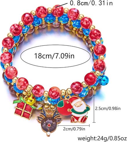 tenghong2021 2/3 Pcs Xmas Bracelets Christmas Polymer Clay Alloy Acrylic Santa Claus Elastic Stretch Bracelet for Women Cute Bead Charm Holiday Jewelry in Saudi Arabia