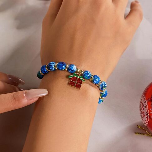 tenghong2021 2/3 Pcs Xmas Bracelets Christmas Polymer Clay Alloy Acrylic Santa Claus Elastic Stretch Bracelet for Women Cute Bead Charm Holiday Jewelry in Saudi Arabia