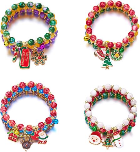 tenghong2021 2/3 Pcs Xmas Bracelets Christmas Polymer Clay Alloy Acrylic Santa Claus Elastic Stretch Bracelet for Women Cute Bead Charm Holiday Jewelry in Saudi Arabia