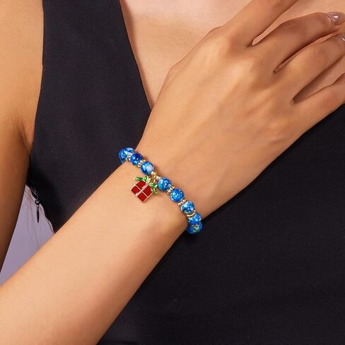 tenghong2021 2/3 Pcs Xmas Bracelets Christmas Polymer Clay Alloy Acrylic Santa Claus Elastic Stretch Bracelet for Women Cute Bead Charm Holiday Jewelry in Saudi Arabia
