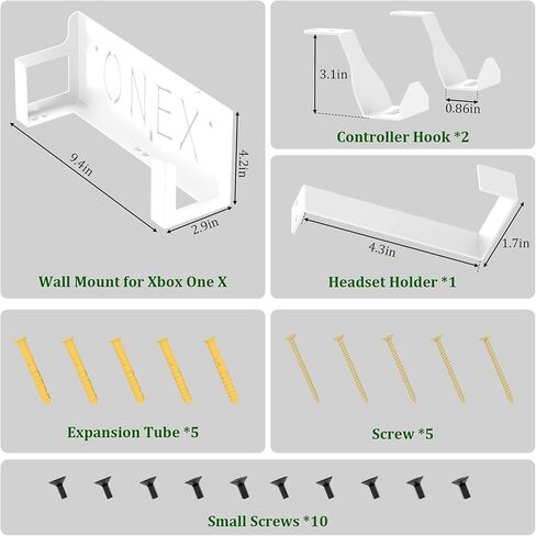 Nymus Wall Mount for Xbox One X, Metal Xbox One X Wall Mount with Detachable 2 Controller Holder & Headphone Hanger, Not Fit for One Original in Kuwait