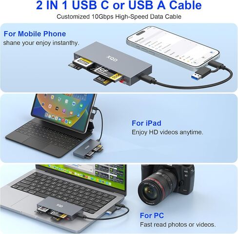 8 in 1 CFexpress Type B Card Reader, 10Gbps Multi CF Express Reader for CFexpress Type B/CF/XD/MS/TF/SD Reader, CFexpress Adapter Memory Card Reader with USB Gen 3.2 * 2 for Windows/Mac/Linux/Android in Saudi Arabia