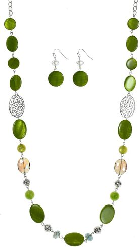 Beaded Long Necklace Set for Women Silver Gold Tone Sweater Chain Stone Crystal Beads Necklace Trendy Fashion Jewelry for Holiday Gifts in Kuwait