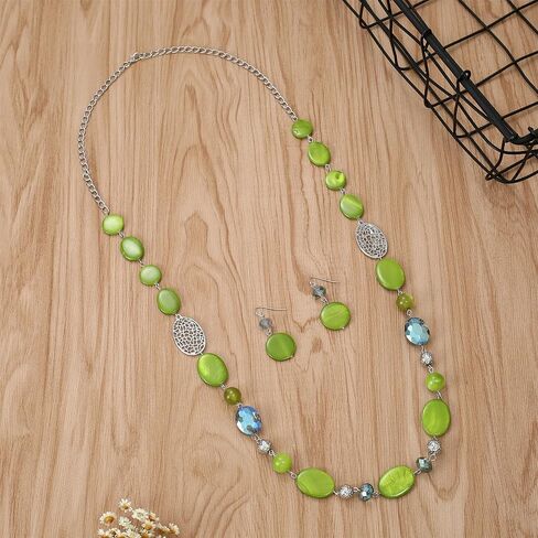 Beaded Long Necklace Set for Women Silver Gold Tone Sweater Chain Stone Crystal Beads Necklace Trendy Fashion Jewelry for Holiday Gifts in Kuwait