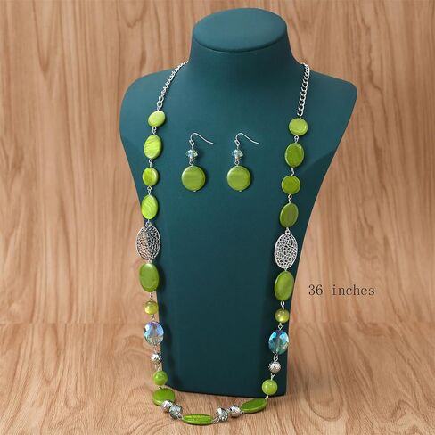 Beaded Long Necklace Set for Women Silver Gold Tone Sweater Chain Stone Crystal Beads Necklace Trendy Fashion Jewelry for Holiday Gifts in Kuwait