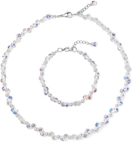 Faux Colored Crystal Glass Necklace Bracelet Jewelry set for Women's Festival Leisure Party in Saudi Arabia