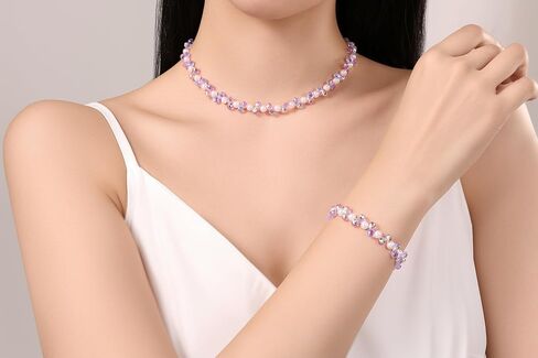Faux Colored Crystal Glass Necklace Bracelet Jewelry set for Women's Festival Leisure Party in Saudi Arabia