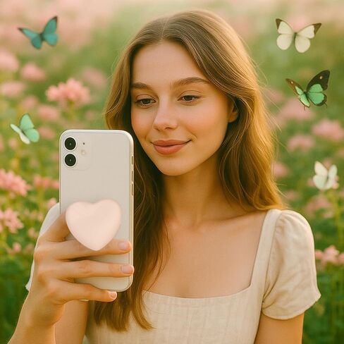 مقبض هاتف محمول شفاف على شكل قلب، حامل قابل للطي من الراتنج الأبيض، قاعدة مرنة شفافة، ملحق مناسب للهاتف المحمول iPhone (أبيض) in Kuwait