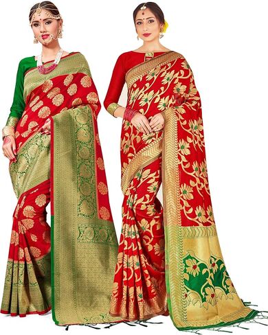 Elina fashion Pack of Two Sarees for Women Banarasi Art Silk Woven Indian Wedding Sari | Diwali Gift Saree Combo Set in Saudi Arabia