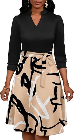 Perzeal Women's Women's Casualy A-line Line Dress Fress Flared V-Deac in Kuwait