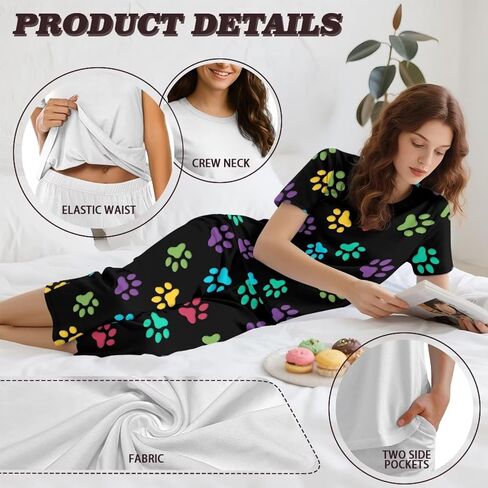 Womens Pajama Sets 2 Piece Pj Set Crew Neck Short Sleeve Top and Capri Pants Sleepwear Lounge Set with Pockets S-4XL in Saudi Arabia