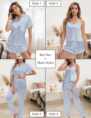 EPLAZA 4 Pcs Silk Pajamas for Women Satin Pajama Set Sexy Ruffled Cami Shorts and Button Down Short Sleeve Pjs Sets Sleepwear in Kuwait