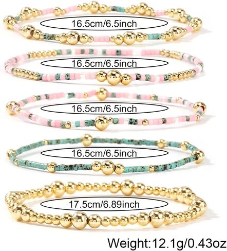 5Pcs 14K Gold Plated Beaded Bracelets Stack Set for Women,Stretch Boho Colorful Beads Ball Jewelry Friendship Summer Trendy Christmas Day in Saudi Arabia
