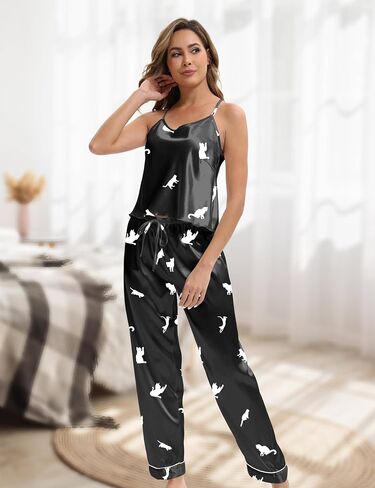 eplaza 4 pcs بيجامات الحرير للنساء ساتان بيجاما مجموعة مثير كامي شورت وزر أسفل الأكمام قصيرة pjs مجموعات Sleepwear in Kuwait