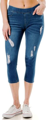 Women's Capri Jeans Skinny Jeggings Ripped Distressed Pull-On Denim Capris Pockets Pants Regular & Plus Size in Kuwait