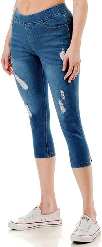 Women's Capri Jeans Skinny Jeggings Ripped Distressed Pull-On Denim Capris Pockets Pants Regular & Plus Size in Kuwait