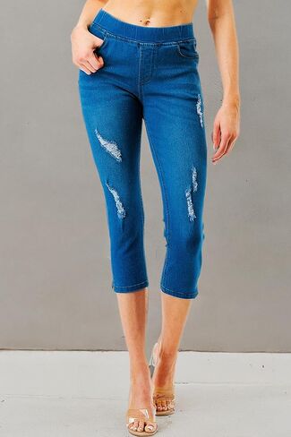 Women's Capri Jeans Skinny Jeggings Ripped Distressed Pull-On Denim Capris Pockets Pants Regular & Plus Size in Kuwait