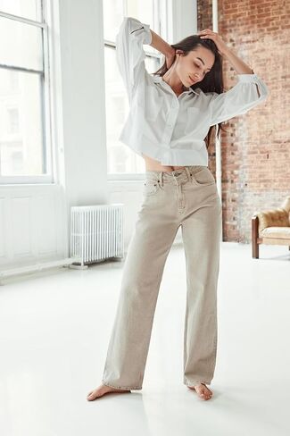 kensie Jeans for Women 100% Cotton Twill High-Rise Elastic Back Waist Cargo Baggy Wide Leg Pants, Size 2-14 in Saudi Arabia