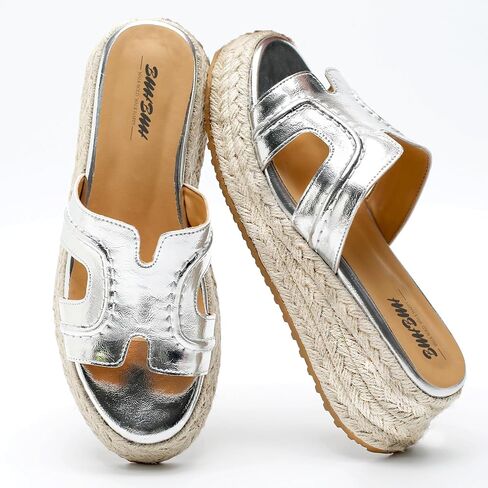 أسافين espadrilles للنساء منصة رافيا صندل الشاطئ على الأحذية الصيفية الصيف المفتوح إصبع القدم الكعب الجلود الشرائح بغال البغال من أجل أنيني in Kuwait