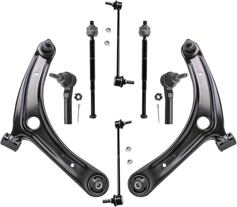Detroit Axle-8pc مجموعة تعليق الطرف الأمامي لعام 2007-2017 Jeep Patriot Compass ، 2009-2012 Dodge Caliber ، 2 أذرع التحكم السفلية مع مفاصل الكرة 4 قضبان التعادل الداخلية والخارجية 2 قضبان التأثير in Kuwait