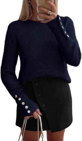 بيتيجاردن ساوث سترات سقوط أزياء 2025 Crewneck crewneck زر طويلة الأكمام الطويلة قمم متماسكة in Kuwait