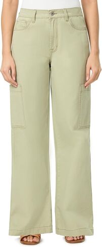 kensie Jeans for Women 100% Cotton Twill High-Rise Elastic Back Waist Cargo Baggy Wide Leg Pants, Size 2-14 in Saudi Arabia