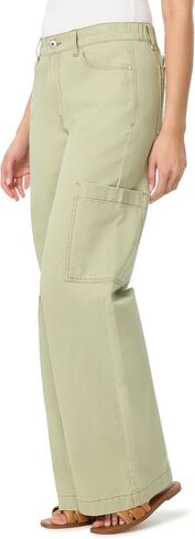 kensie Jeans for Women 100% Cotton Twill High-Rise Elastic Back Waist Cargo Baggy Wide Leg Pants, Size 2-14 in Saudi Arabia