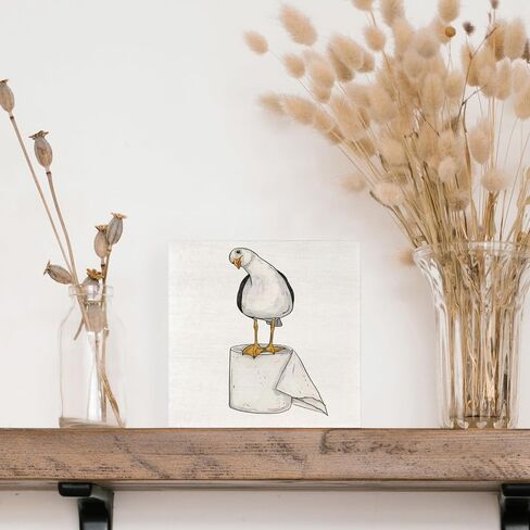 Seagull Beach Bathroom Decor, Seagull Wooden Box Signs Coastal Decor, Funny Wood Signs for Bathroom Restroom Toilet Counter Shelf, 5x5 Inch in Kuwait