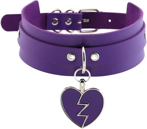 Womens Punk Leather Choker Broken Heart Pendant Choker Collar Gothic Choker Necklace in Saudi Arabia