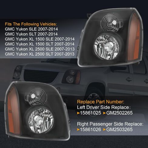 زوج تجميع المصابيح الأمامية متوافق مع GMC Yukon XL 1500 2500 2007-2014 ، استبدل 15861025 15861026 in Kuwait