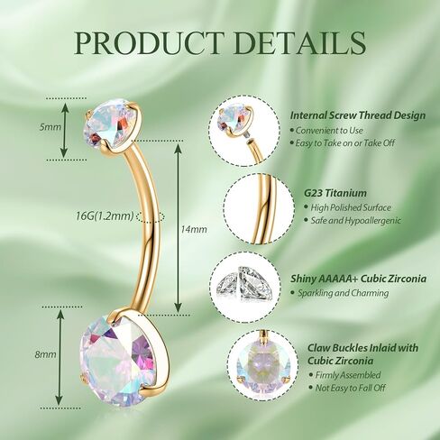FUNLMO Titanium Belly Button Ring 14mm Long Belly Ring 14G Belly Button Piercing Floating Navel Piercing Jewelry Internally Threaded Navel Ring in Saudi Arabia