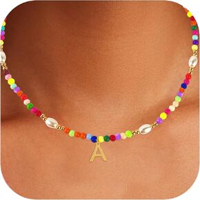 Beaded Initial Necklaces with Pearl - Trendy Gold Plated Choker Necklace for Girls Women Teen Preteen, Personalized Letter Jewelry Holiday/Birthday Gifts for Kids in Saudi Arabia