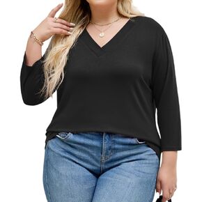 Plus Size Tops for Womens 3/4 Sleeve V Neck Casual T Shirts Loose Fit Tunic Blouse in Saudi Arabia