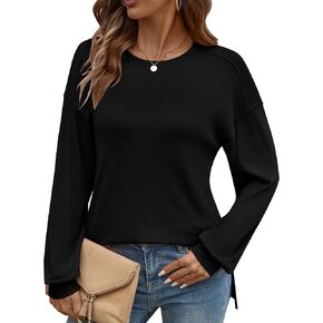 LOMON Womens Long Sleeve Tops Crewneck Casual Shirts Oversized Loose Fit Tunic Blouse Fall Outfits Trendy 2025 in Kuwait