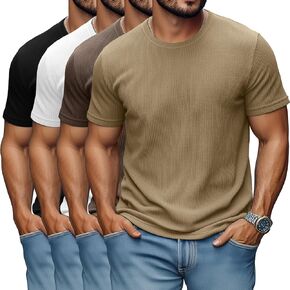 4 Pack Men's Big and Tall T Shirts Short Sleeve Crewneck Ribbed Knit Tops Basic Slim Fit Muscle Tee Shirts in Kuwait