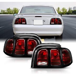 AmeriLite for 1994-1998 Ford Mustang Black Housing Dark Red OE Style Replacement Brake Tail Lights Set - Passenger and Driver Side in Saudi Arabia