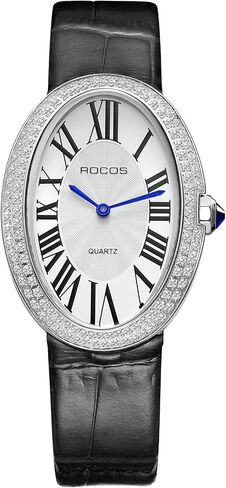 Vintage Ladies Watches - Japanese Quartz Analog with Leather Strap, Fashionable Lightweight Waterproof Oval Womens Watches with Diamond Retro Dress Wristwatch RW0254 in Kuwait