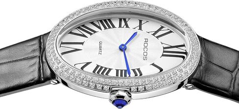 Vintage Ladies Watches - Japanese Quartz Analog with Leather Strap, Fashionable Lightweight Waterproof Oval Womens Watches with Diamond Retro Dress Wristwatch RW0254 in Kuwait