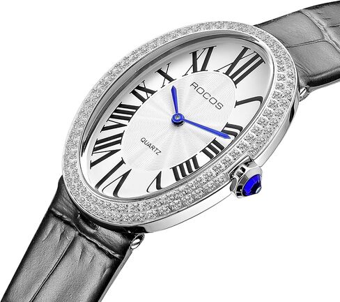 Vintage Ladies Watches - Japanese Quartz Analog with Leather Strap, Fashionable Lightweight Waterproof Oval Womens Watches with Diamond Retro Dress Wristwatch RW0254 in Kuwait