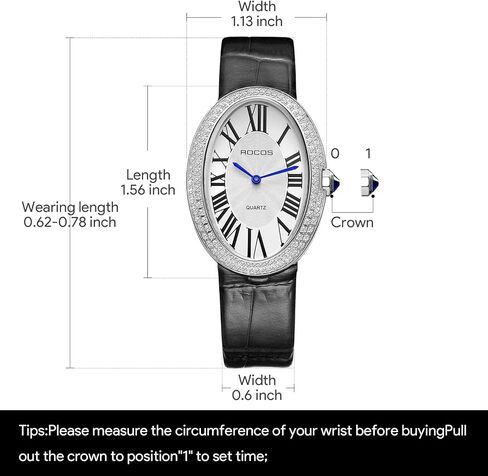Vintage Ladies Watches - Japanese Quartz Analog with Leather Strap, Fashionable Lightweight Waterproof Oval Womens Watches with Diamond Retro Dress Wristwatch RW0254 in Kuwait