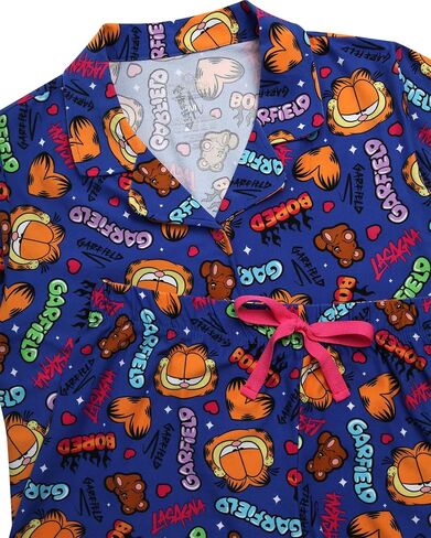 Garfield Womens Pajama Set, Soft Stretchy Pajama Shorts & Short Sleeve, Notch Collar, Button Down Top in Saudi Arabia